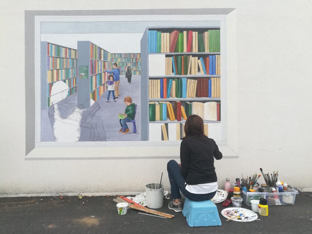 Fresque médiathèque La Jarrie -Nathalie Coppolani Artiste peintre La Rochelle