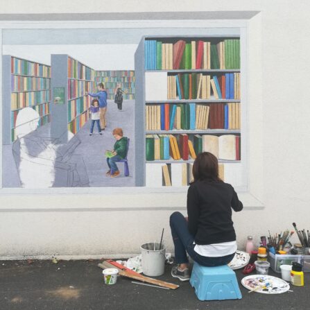 Fresque médiathèque La Jarrie -Nathalie Coppolani Artiste peintre La Rochelle