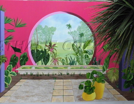Ouverture en trompe l'oeil sur un jardin exotique - Nathalie Coppolani Artiste peintre La Rochelle