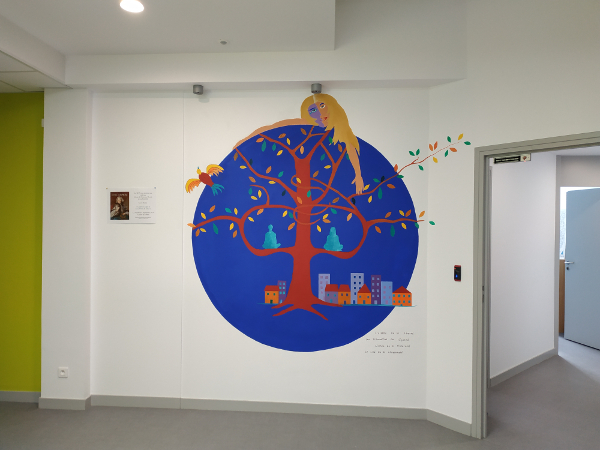 Atelier : Fresque réalisée dans la salle d’accueil du SPIP de La Rochelle avec un groupe d’adultes néophytes - Nathalie Coppolani Artiste peintre La Rochelle