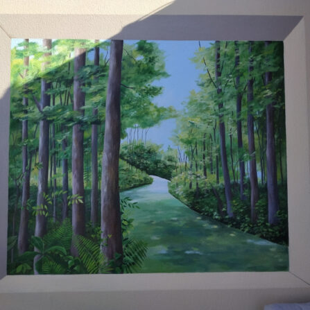 Ouverture en trompe l’œil donnant sur une forêt, dans un patio à Aytré - Nathalie Coppolani Artiste peintre La Rochelle