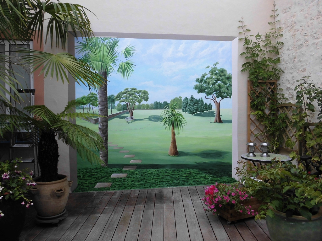 Trompe l'oeil ouverture sur parc, à La Rochelle - Nathalie Coppolani Artiste peintre La Rochelle